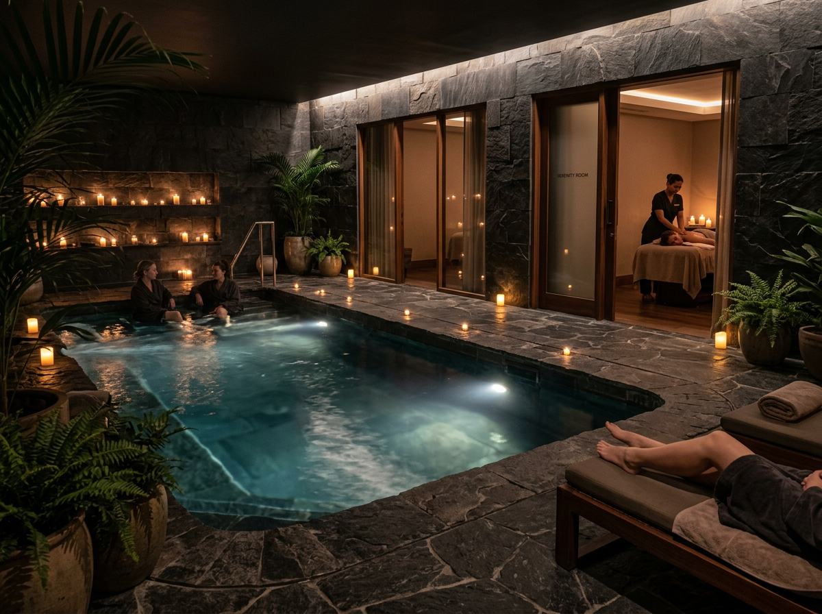 The Central Spa wellness centre with relaxation pools and candlelit treatment rooms