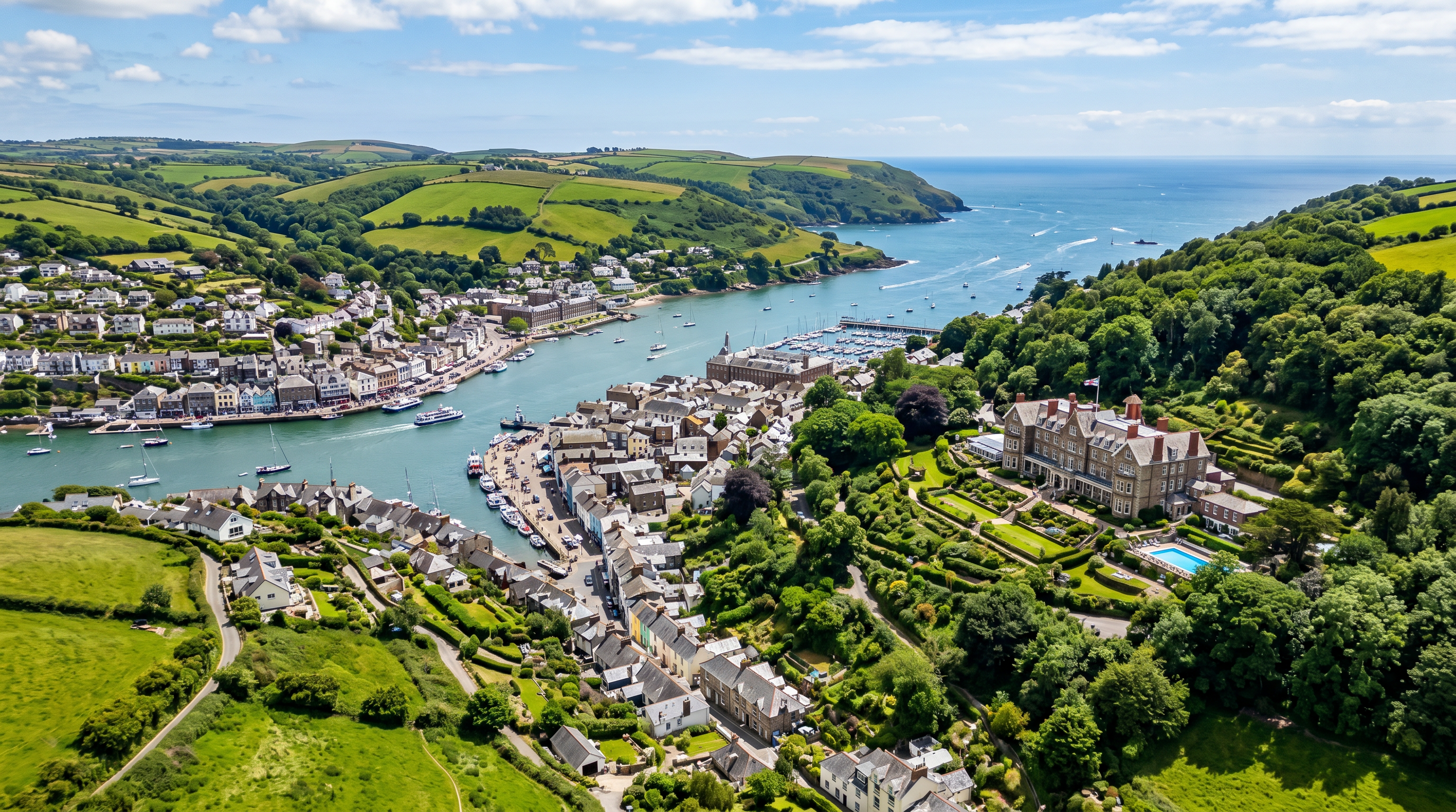 Aerial view of the scenic British countryside surrounding Central UK Resort Hotel